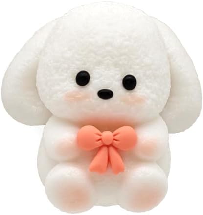 Fluffy white bunny squishy with bow slow rising squeeze toy