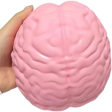 Kawaii soft pink brain squishy squeeze fidget toy in hand