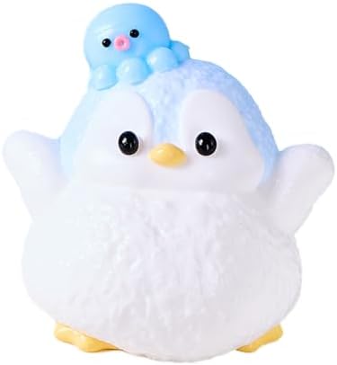Blue and white penguin squishy with a tiny octopus on its head