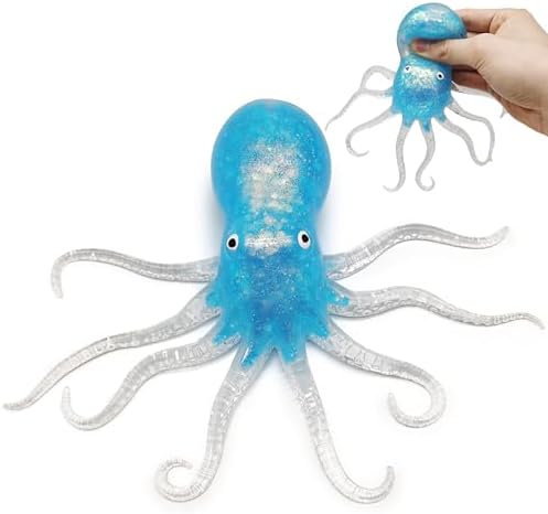 Blue glitter octopus squishy with long stretchy tentacles