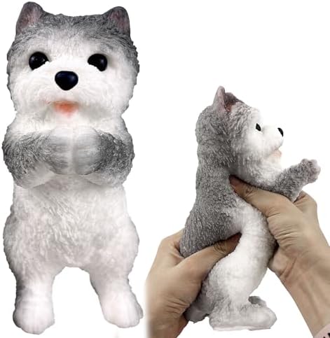 Gray husky puppy dog squishy standing slow rising squeeze toy