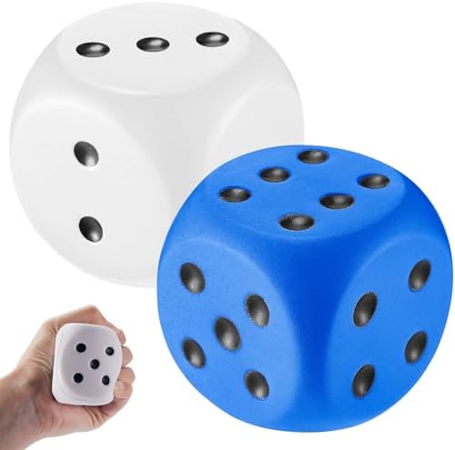Mini 2.3 inch white and blue foam dice squishy 2-pack