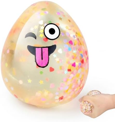 Glitter confetti egg squishy with cute winking face squeeze toy