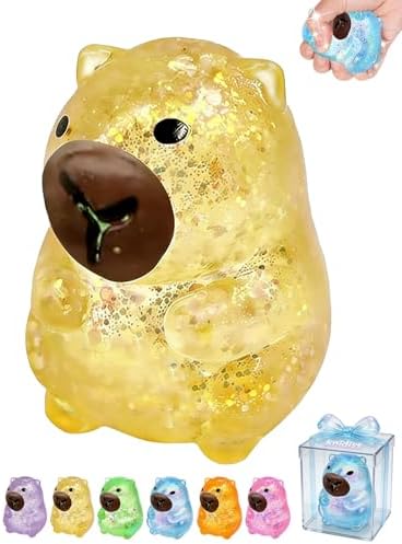 Yellow glitter capybara squishy sensory squeeze toy