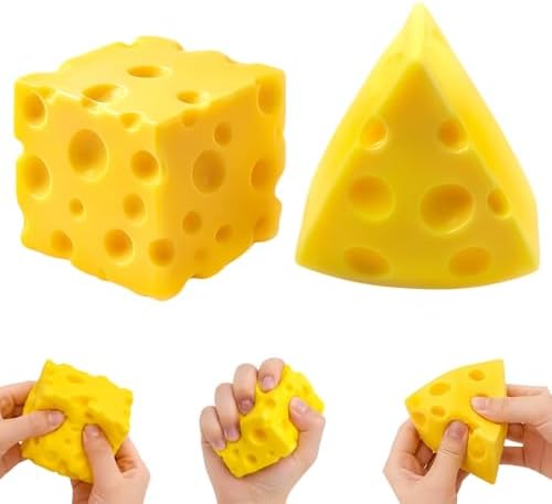 Yellow cheese squishy cube and wedge on a white background