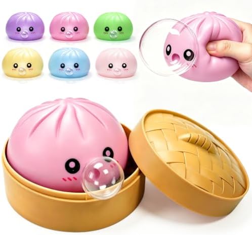 Pink dumpling bubble squishy in a steamer with six color options