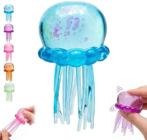jellyfish gel ball squishy blue glitter squeeze stress toy