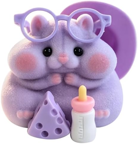 Purple flocked hamster squishy with glasses and cheese