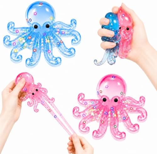 Pink and blue star confetti octopus squishy 2 pack