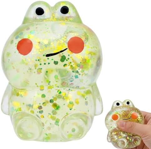Clear frog squishy with gold glitter sugar ball sensory toy