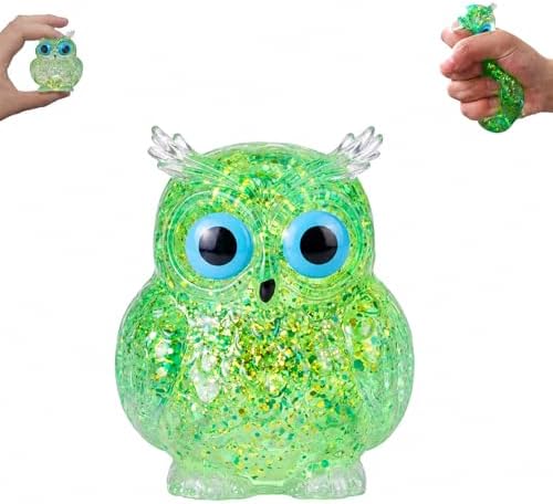 Green glitter slow rising owl squishy squeeze stress toy