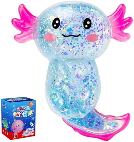 Blue stretchy axolotl water bead squishy ball