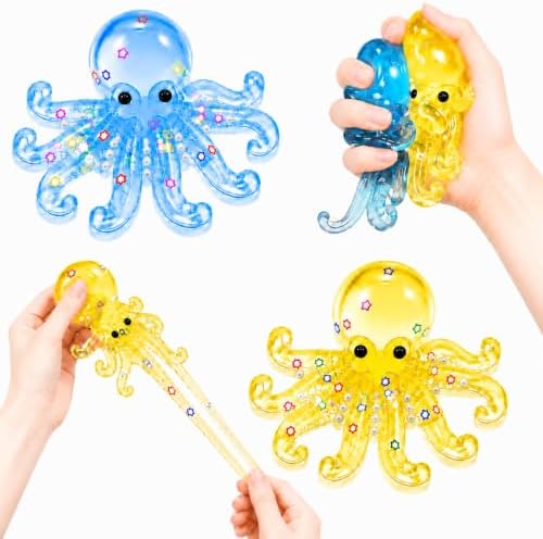 Yellow and blue star confetti octopus squishy 2 pack