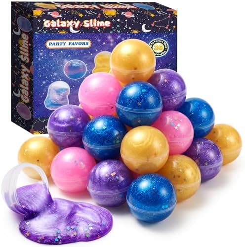 Gold and pink glitter galaxy squishy ball slime orbs, 36 pack