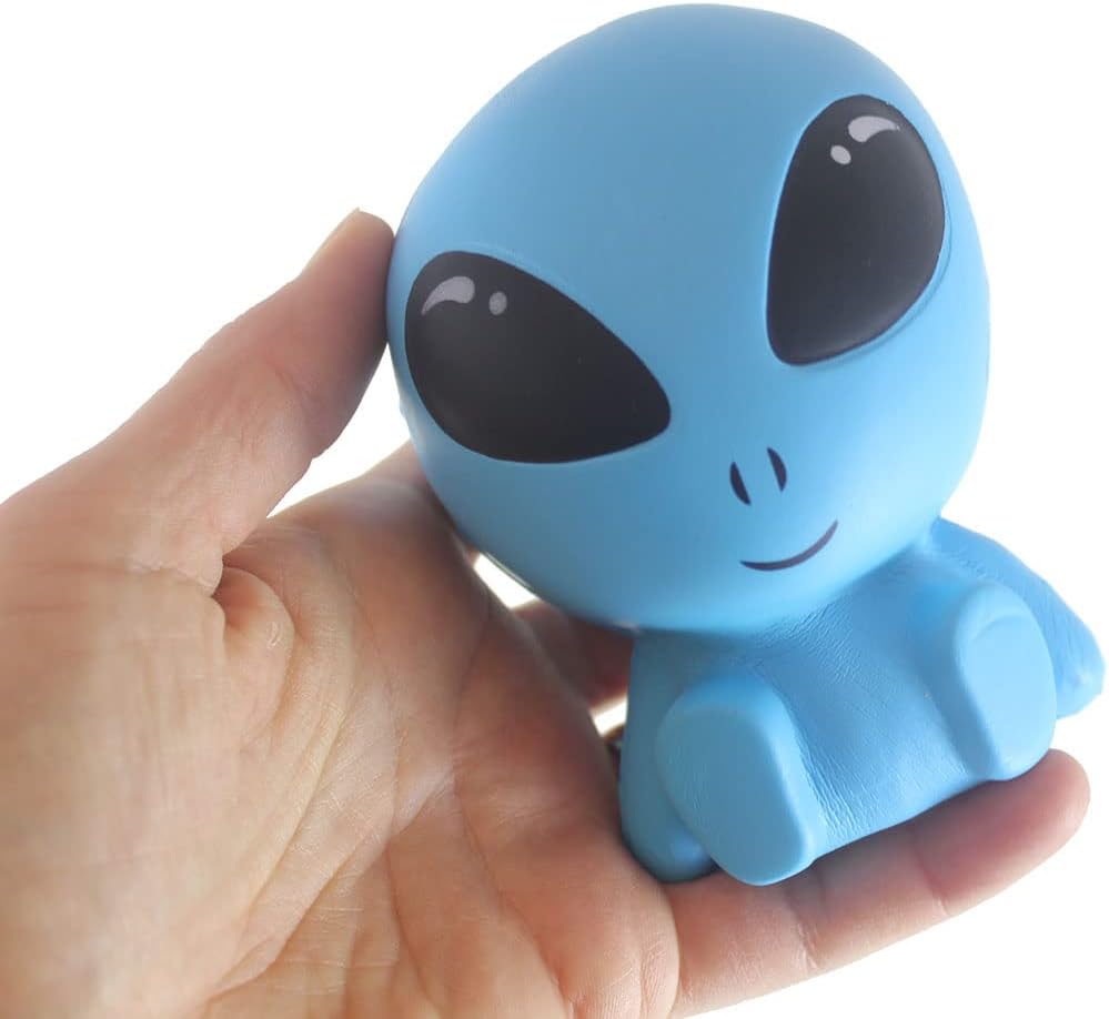 Blue alien squishy slow rising foam stress toy