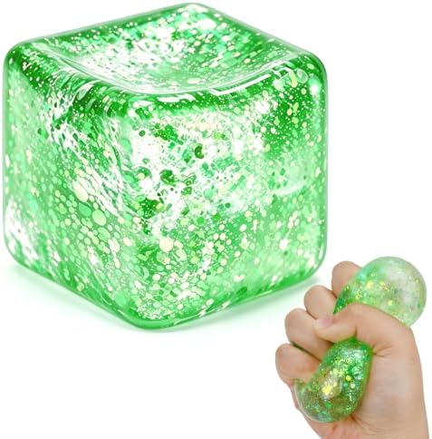 Green glitter ice cube water bead squishy ball