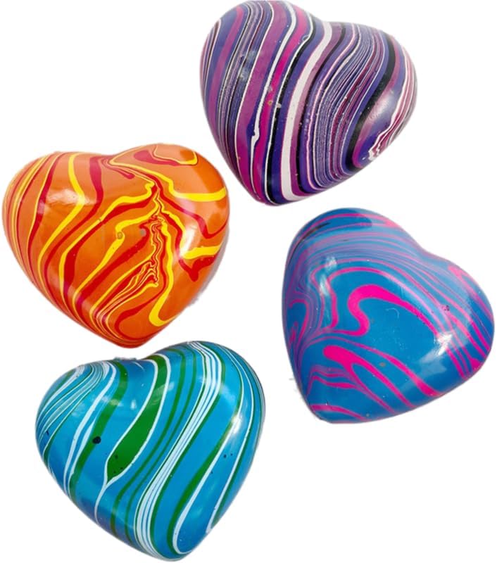 Assorted rainbow marble swirl heart squishy stress balls