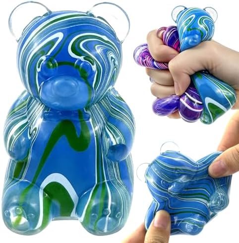 Blue and green marble swirl bear squishy fidget toy