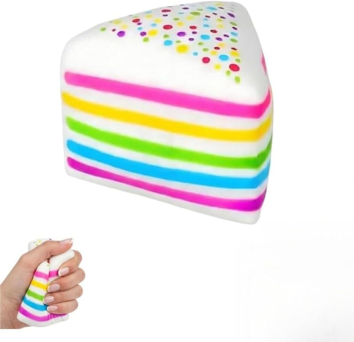 Rainbow layer cake squishy slice with polka dot top