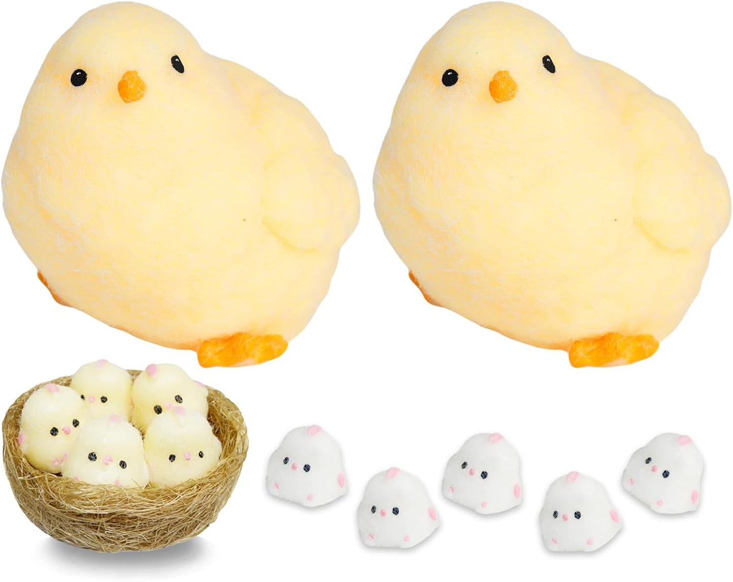 Big chick squishy with mini nest, soft fuzzy squeeze toy set