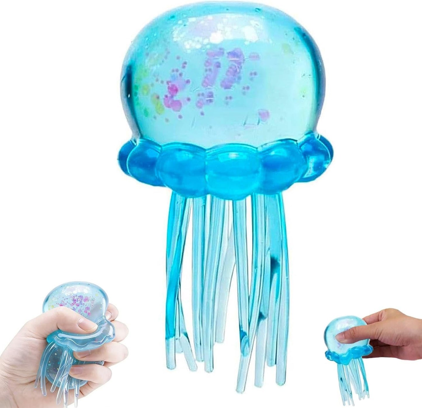 Deep blue glitter jellyfish squishy slow rising stress ball