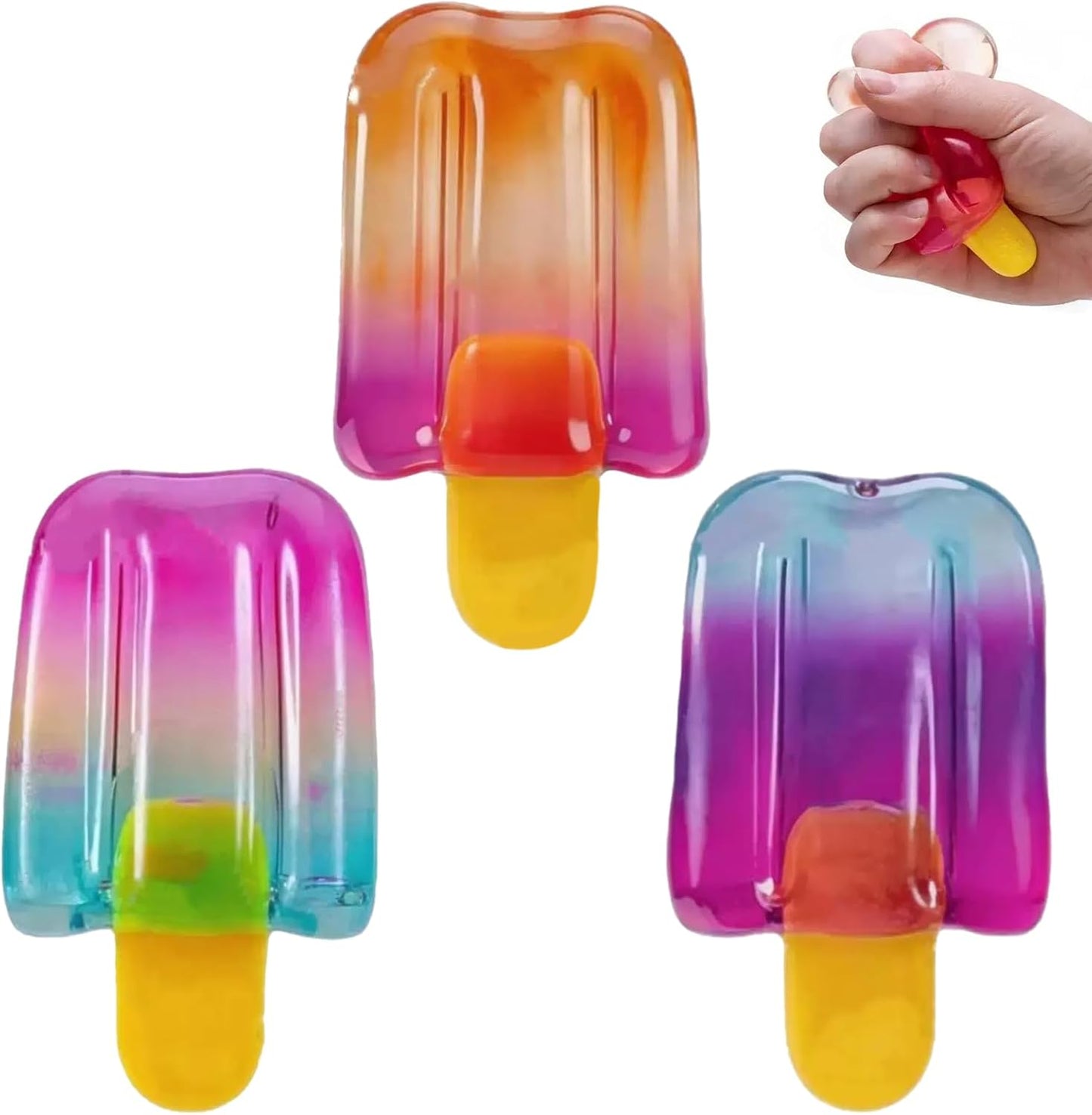 Three pack orange pink and blue popsicle ice cream squishy