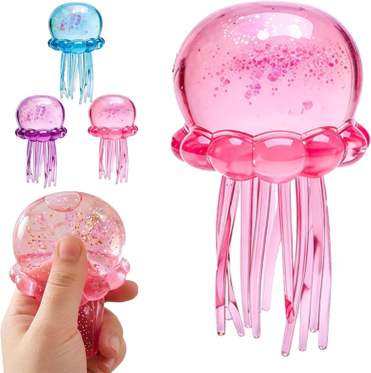 Glitter pink jellyfish squishy squeeze fidget stress toy