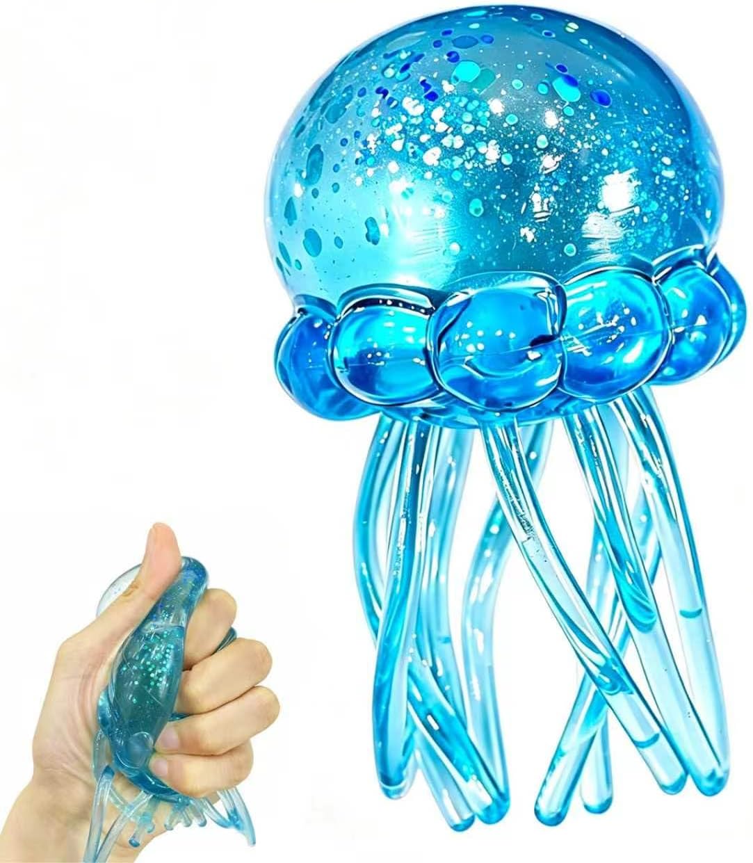 Jumbo blue glitter jellyfish squishy slow rising stress toy