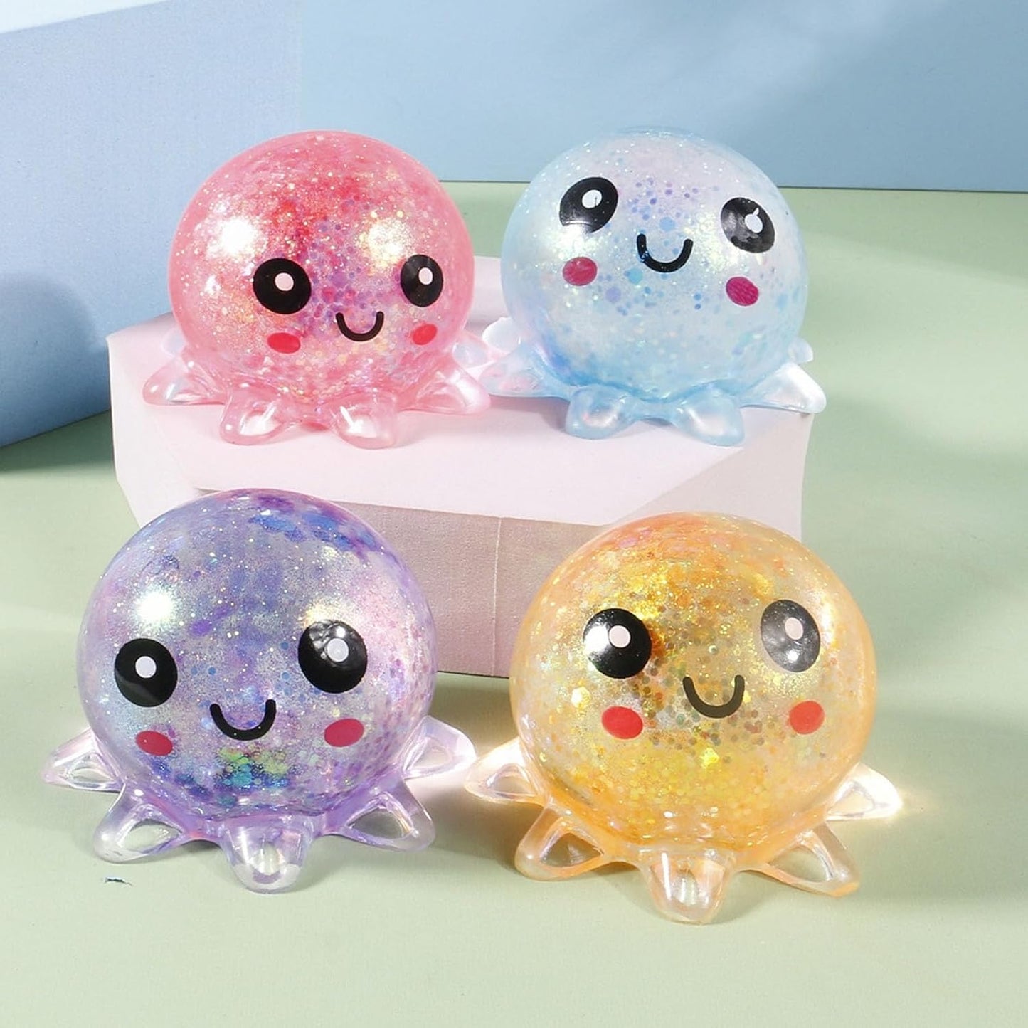 4 pack glitter octopus squishy sensory stress balls