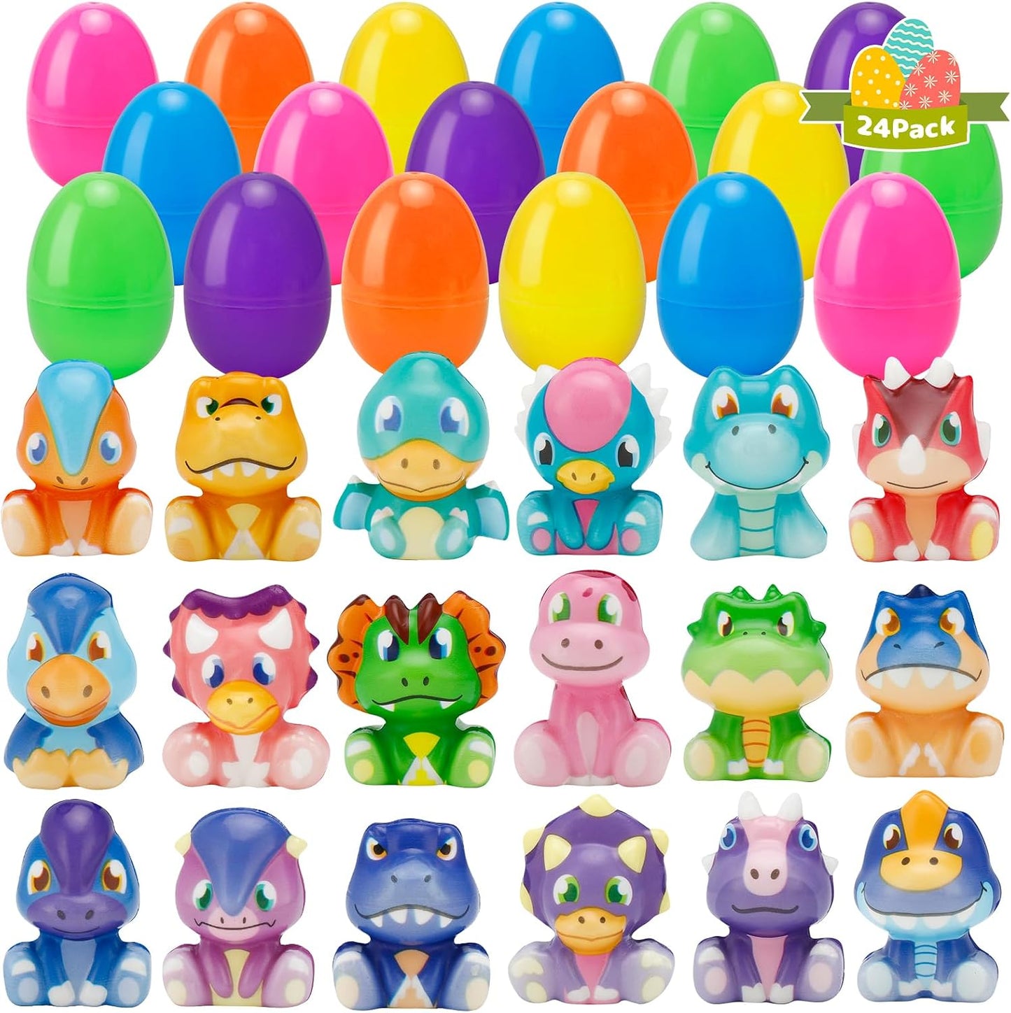 Colorful dinosaur squishy figures 24 pack squeeze dino set