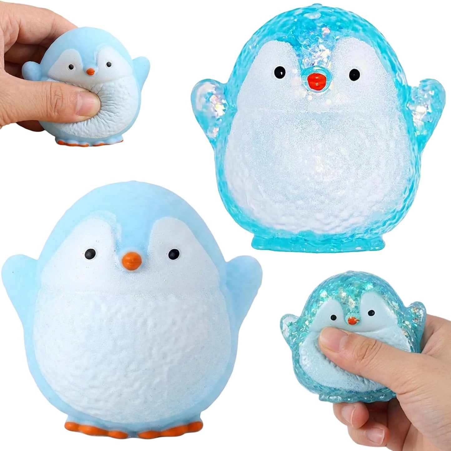 Blue glitter penguin squishy water bead squeeze stress ball