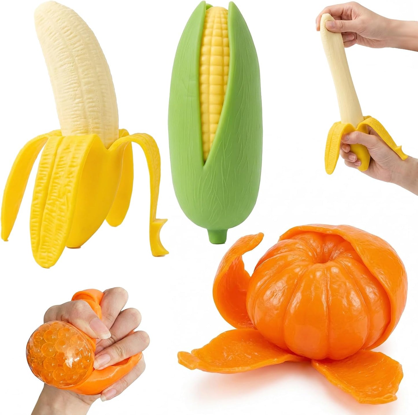 Corn squishy 3 pack with banana and tangerine fruit