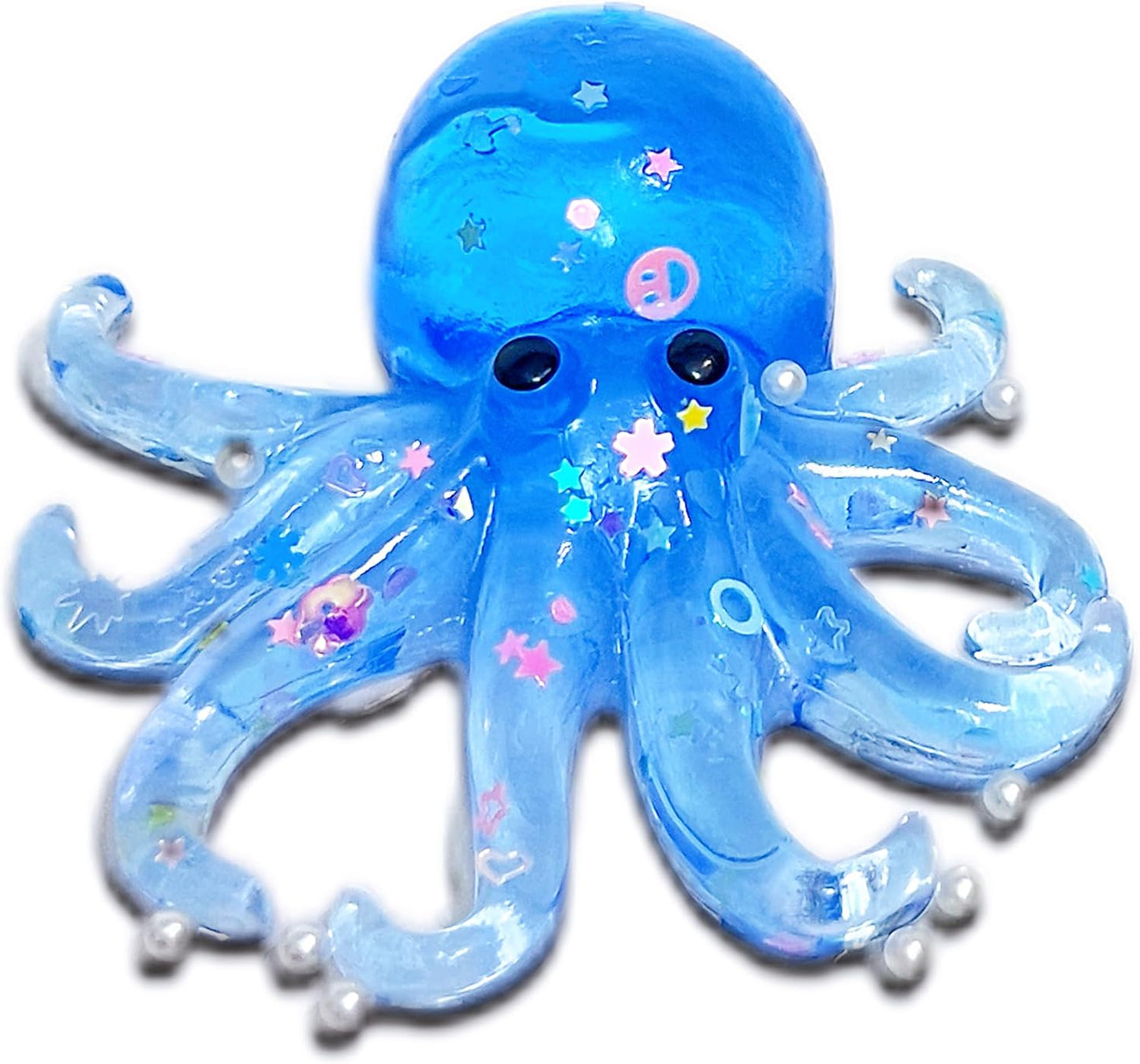 Blue glitter octopus squishy with pearl beads on its arms