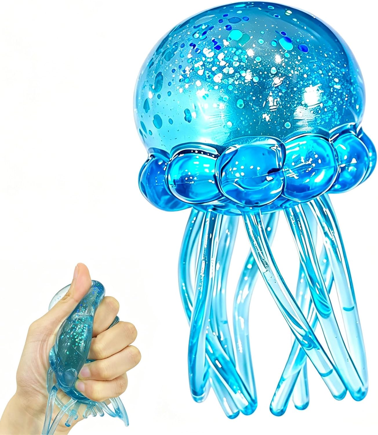 Ocean blue glitter jellyfish squishy squeeze sensory toy
