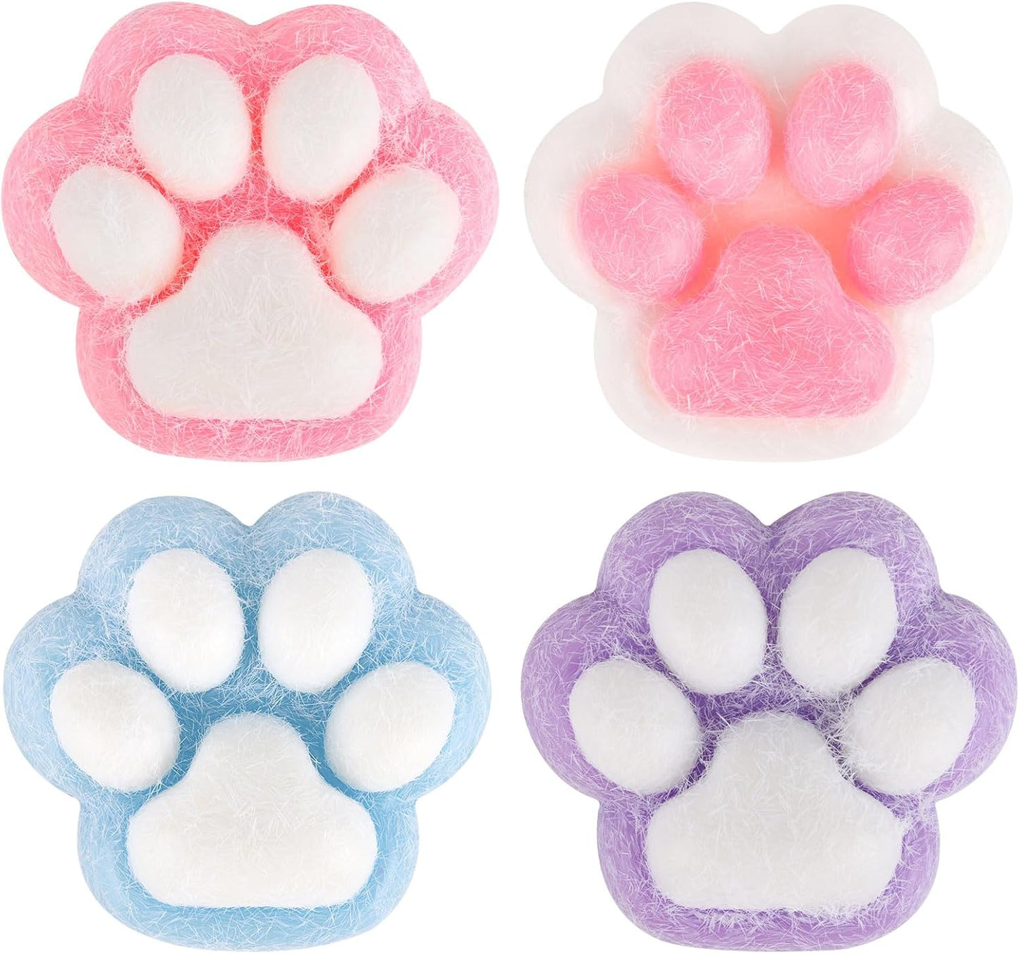 Fuzzy pastel cat squishy paw four pack