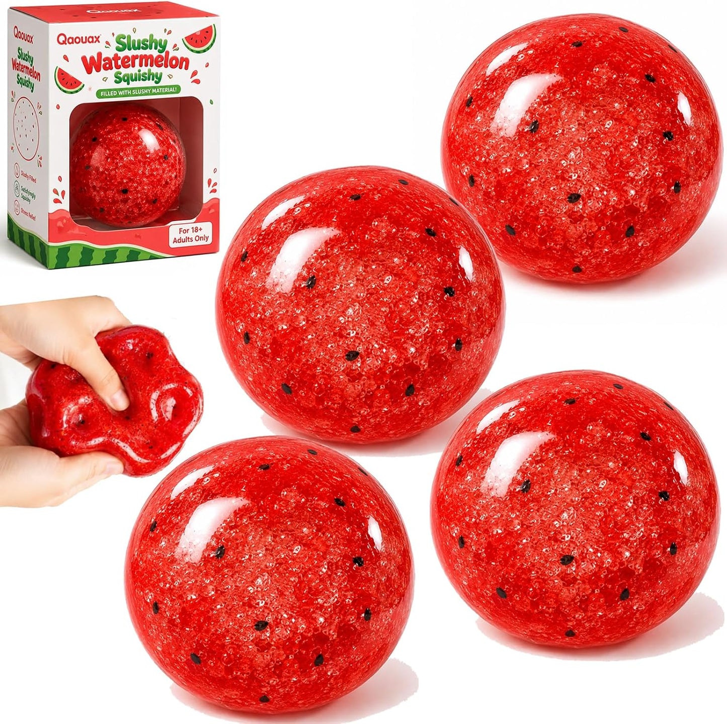 Jumbo watermelon squishy 4 pack red slushy balls