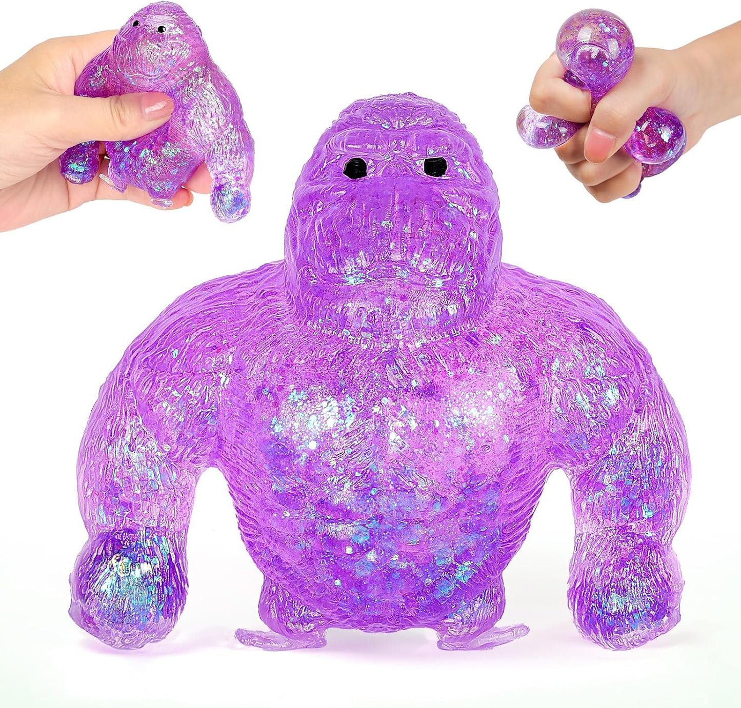 Purple glitter mochi monkey squishy bead stress ball