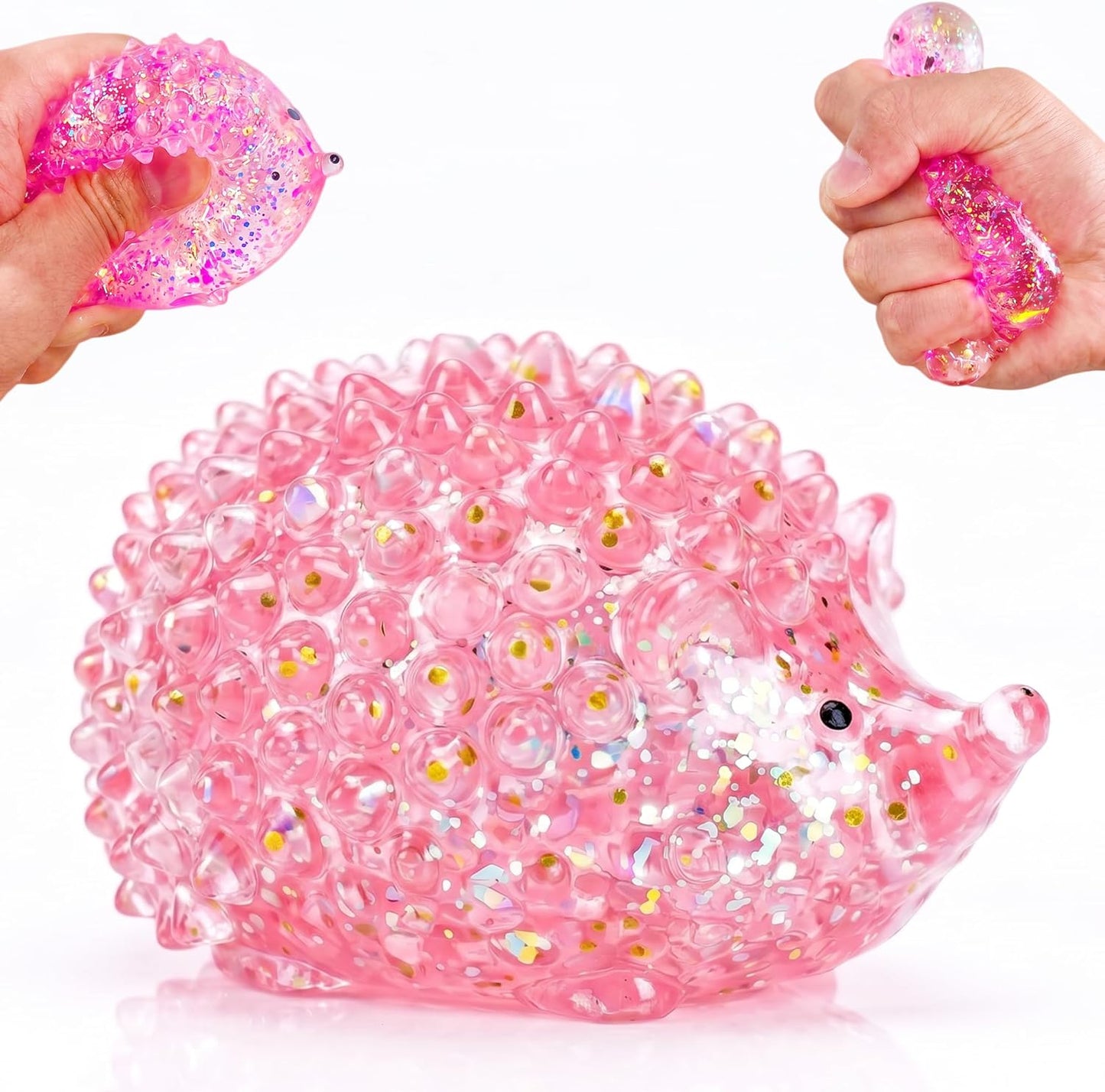 Pink glitter hedgehog squishy sensory squeeze stress ball