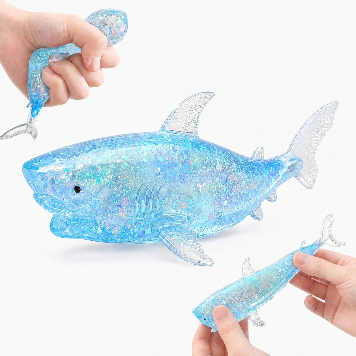 Blue glitter shark squishy sugar stress ball sensory toy