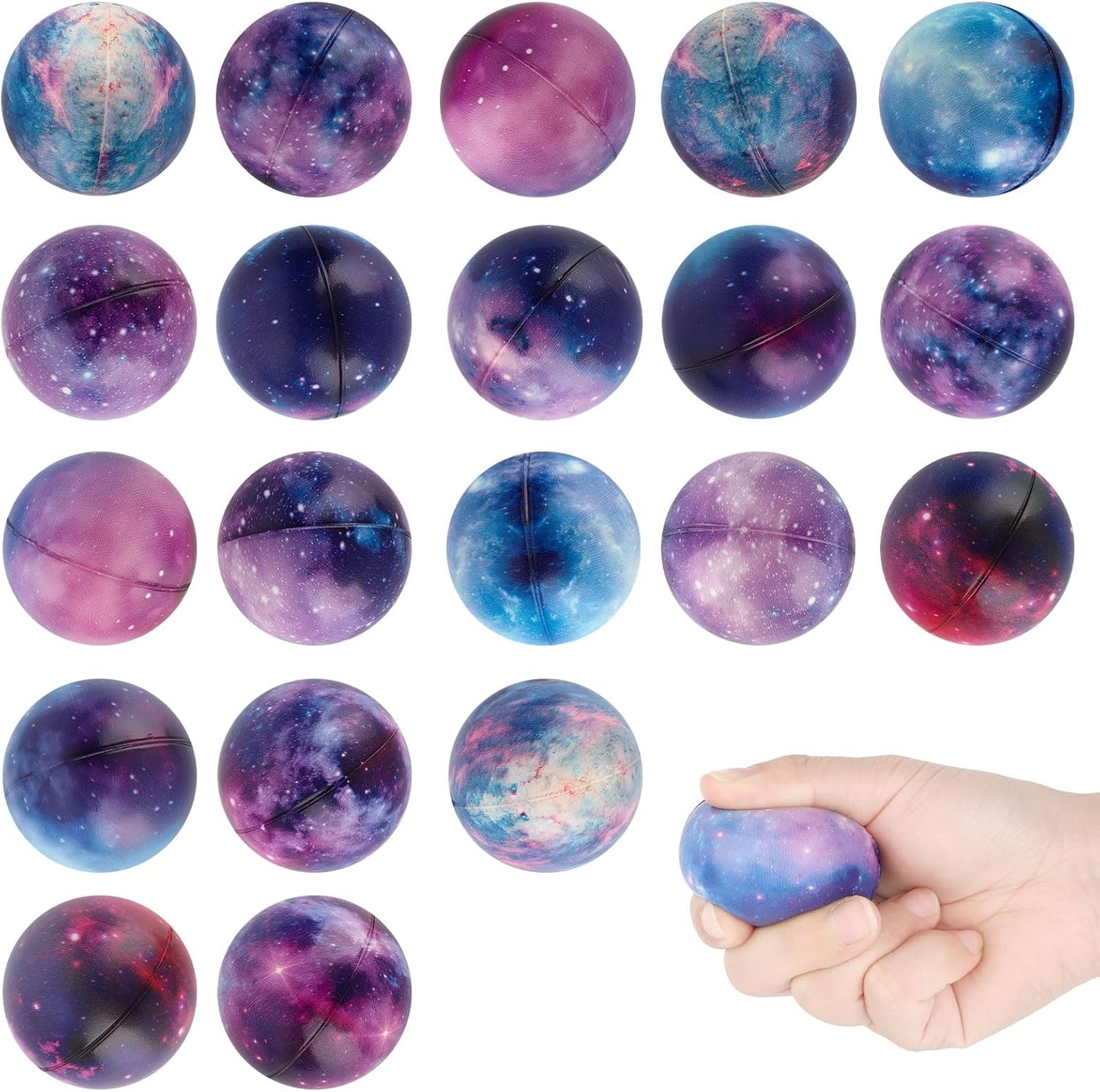 Mini blue galaxy squishy ball foam squeeze toys, 20 pack
