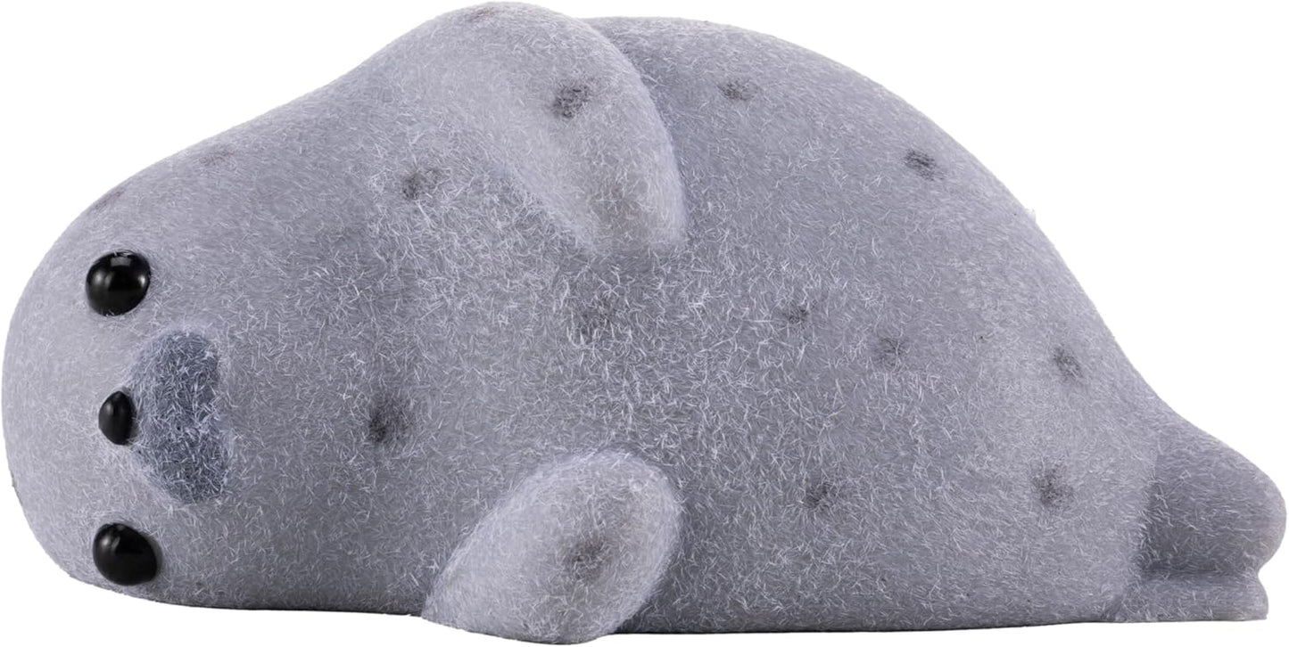 Grey flocked seal squishy soft squeeze stress relief fidget toy