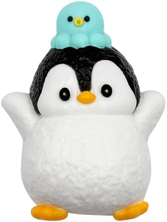 Fuzzy penguin squishy with teal octopus friend soft squeeze toy