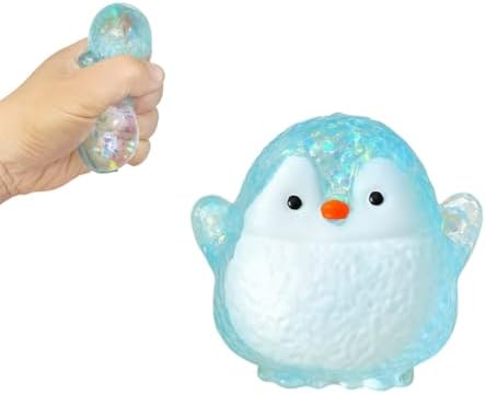 Blue glitter crystal penguin squishy stress ball