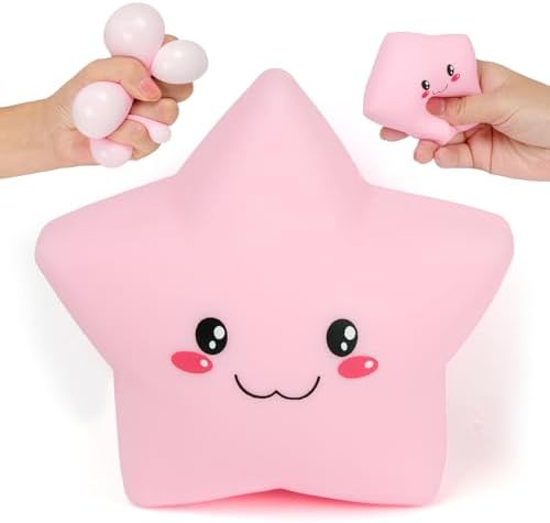 Pink smiley star squishy squeeze ball
