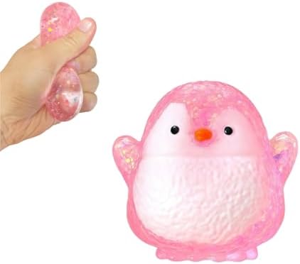 Mini pink glitter penguin squishy squeeze stress toy