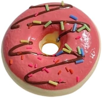 Realistic strawberry pink donut squishy with chocolate drizzle