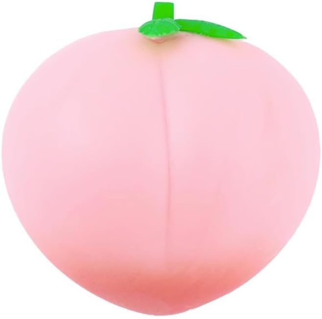 Soft peach squishy slow rising squeeze stress relief toy with green leaf