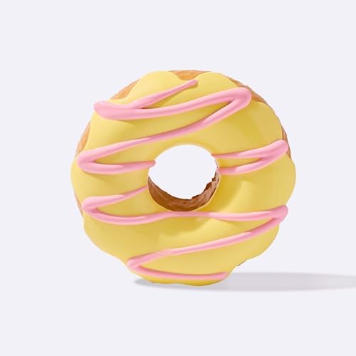 Yellow donut squishy with pink frosting drizzle
