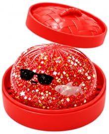 Red glitter shark squishy dumpling bun with sunglasses