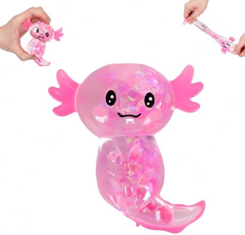 Pink confetti axolotl squishy chunky sequin squeeze toy